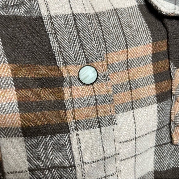 Pashartuk Western Orange Brown Plaid Pearl Snap Button Long Sleeve Shirt Size L - Picture 5 of 10